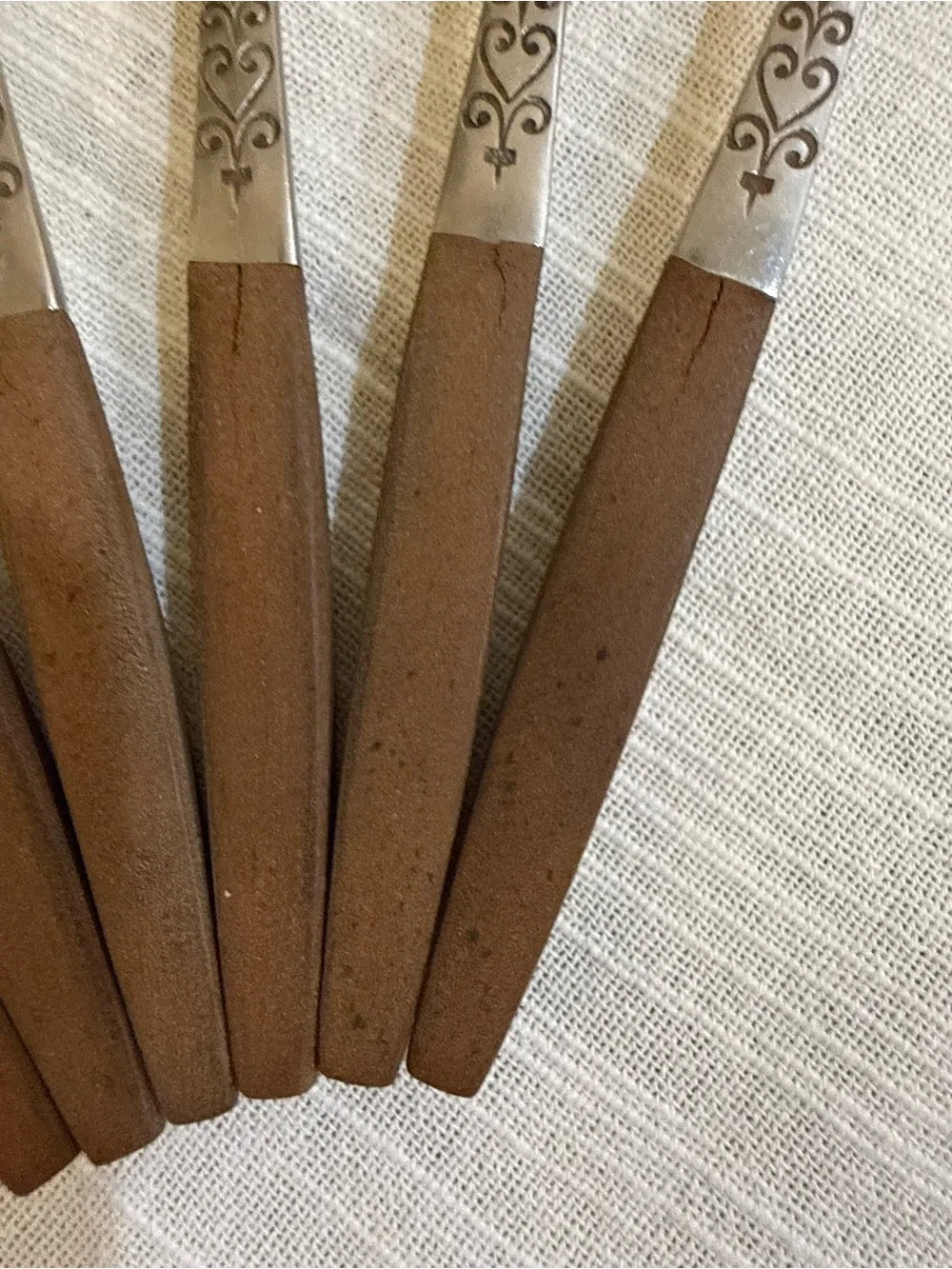 Interpur Japan MCM Stainless INR2 Dinner Spoons Hearts Wood Handles Set of 6